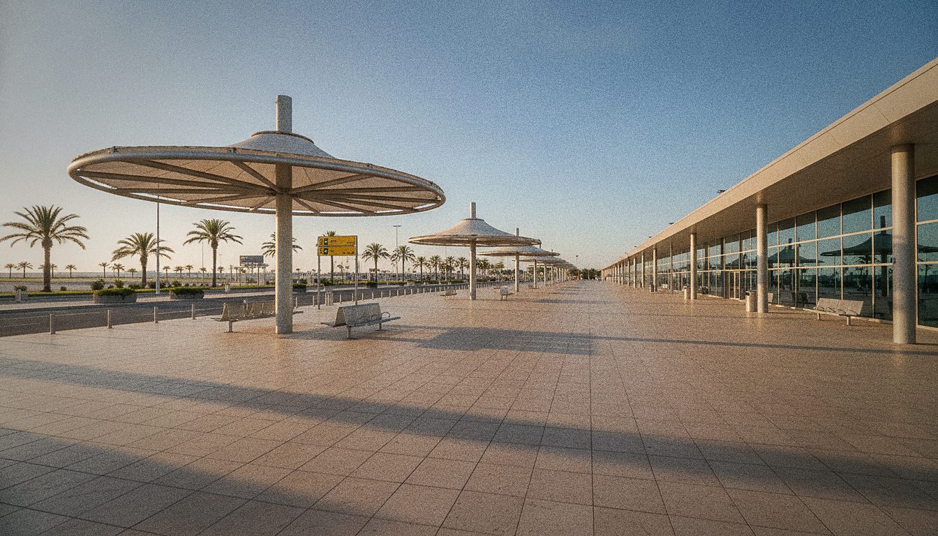 Arrivals area at Faro Airport with transfer meeting point