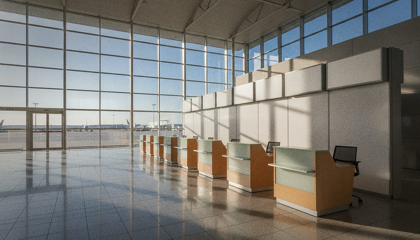 Car rental desks in the arrivals hall of Faro Airport