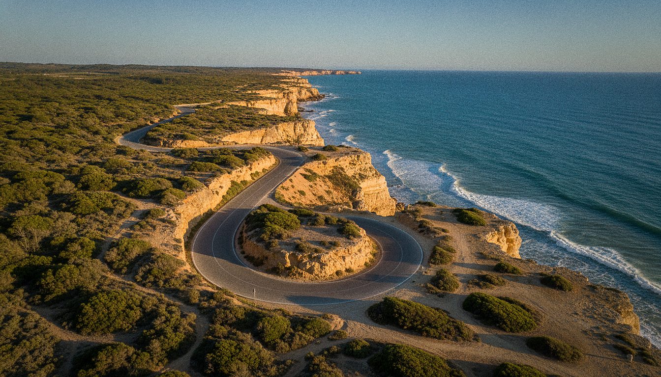 Coastal road along the Algarve cliffs near Faro