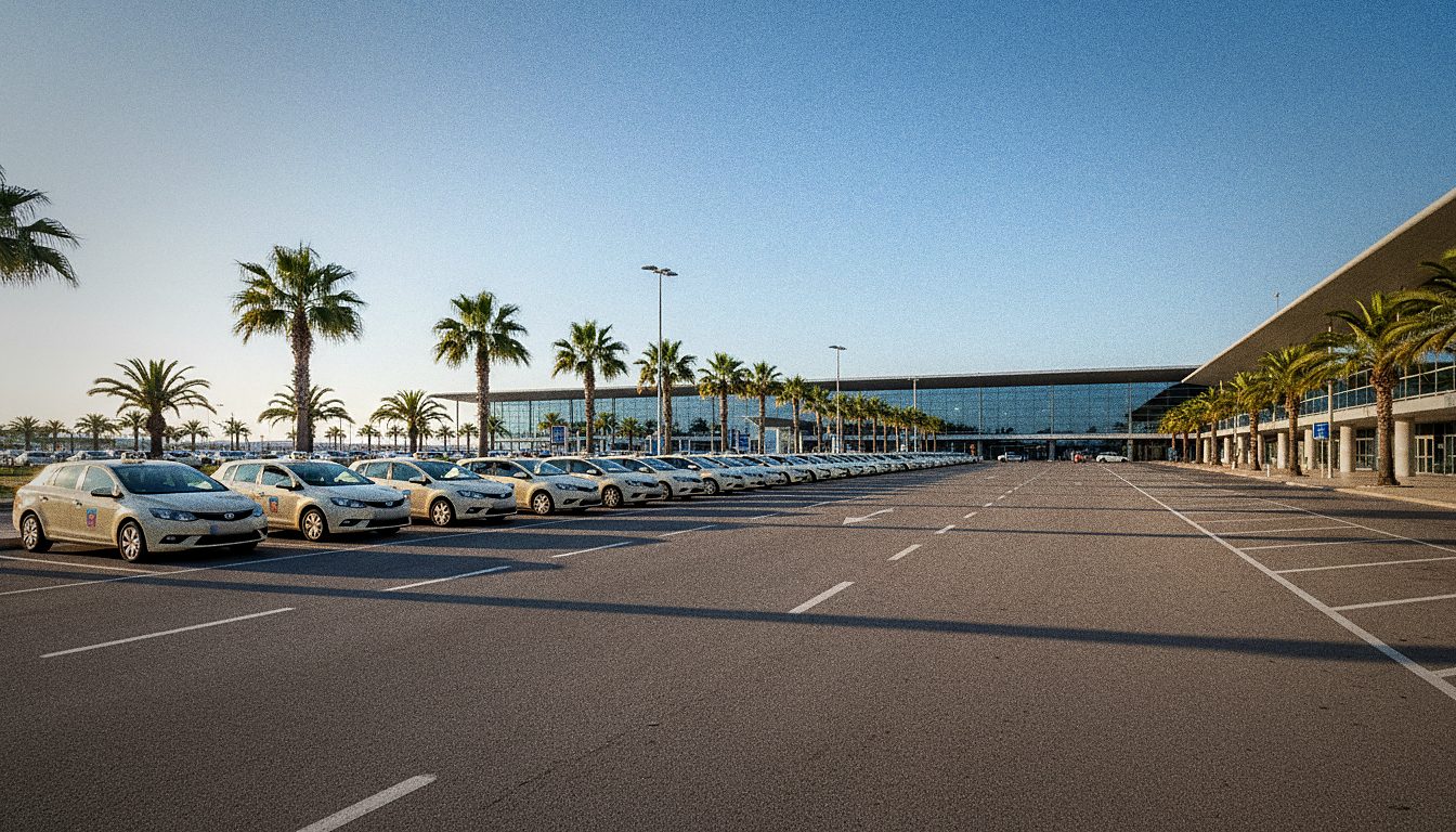 Taxi rank and pick-up area outside Faro Airport arrivals